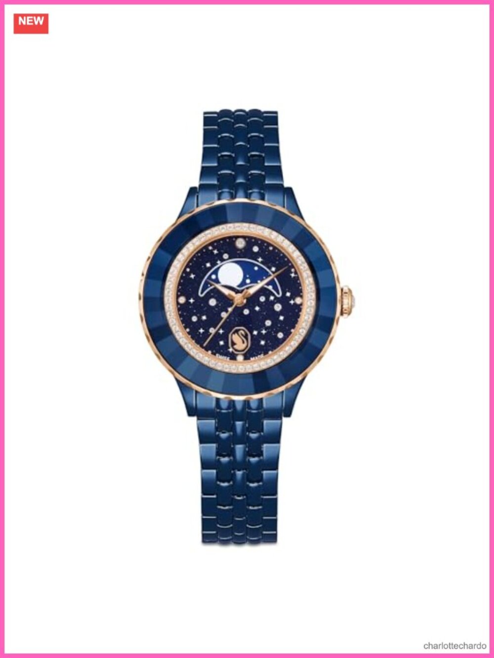 Swiss Made Chronograph Wristwatch with Rose Gold Tone Finish and Leather Strap